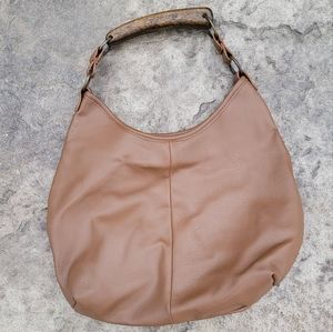 Vintage hand bag purse camel brown with wooden handle detail